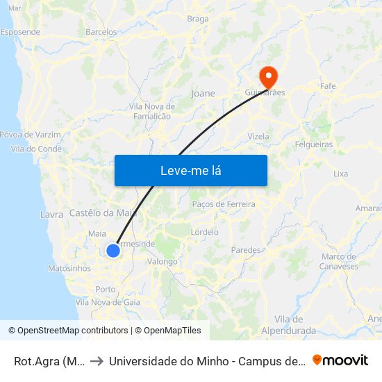 Rot.Agra (Milheirós) to Universidade do Minho - Campus de Azurém / Guimarães map