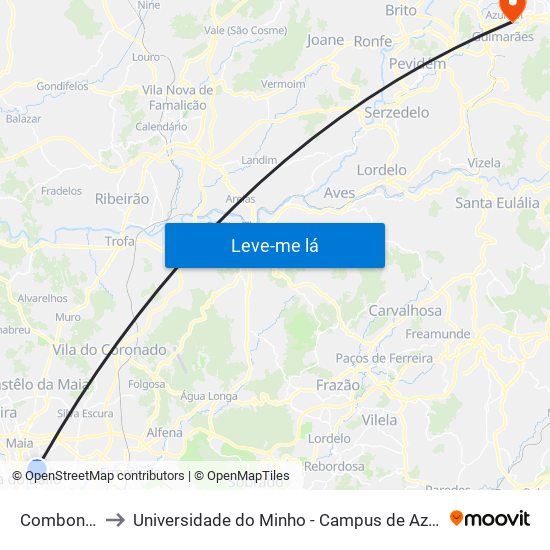 Combonianos to Universidade do Minho - Campus de Azurém / Guimarães map
