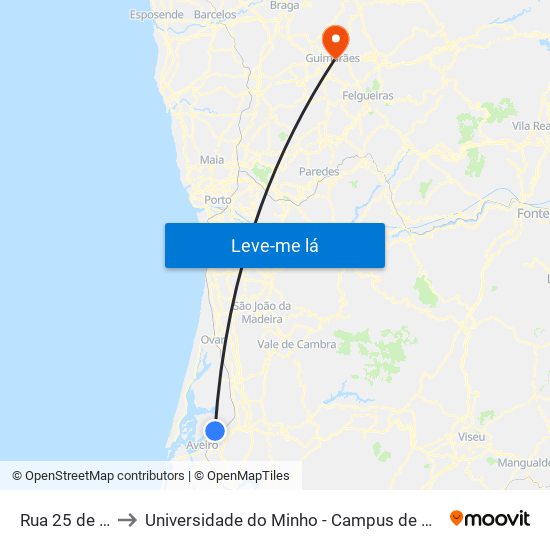 Rua 25 de Abril A to Universidade do Minho - Campus de Azurém / Guimarães map