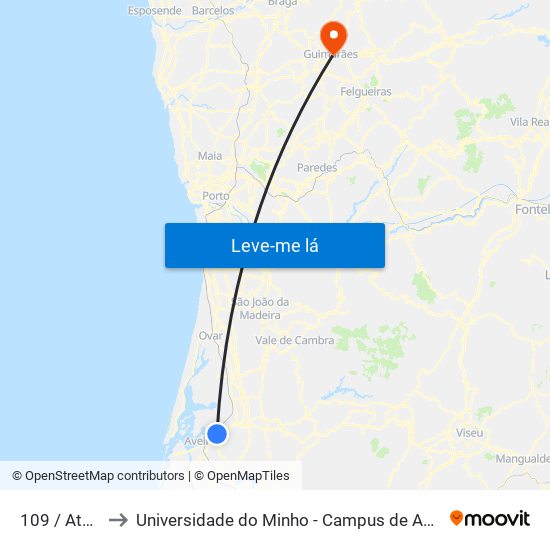 109 / Atalaia A to Universidade do Minho - Campus de Azurém / Guimarães map