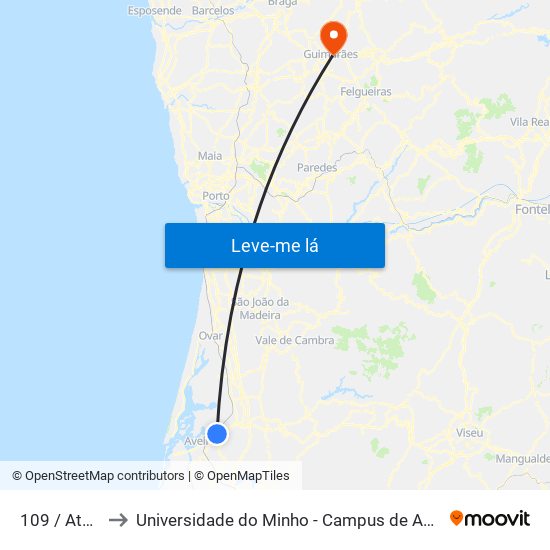 109 / Atalaia B to Universidade do Minho - Campus de Azurém / Guimarães map