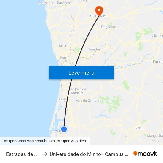 Estradas de Portugal A to Universidade do Minho - Campus de Azurém / Guimarães map