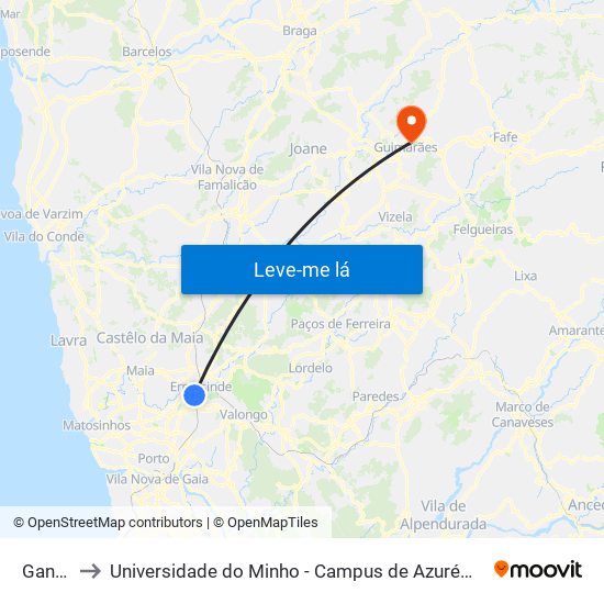 Gandra to Universidade do Minho - Campus de Azurém / Guimarães map