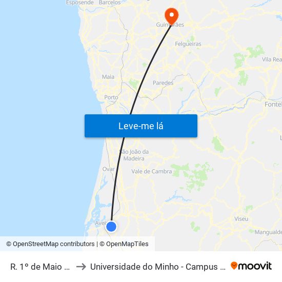 R. 1º de Maio / Alagoas B to Universidade do Minho - Campus de Azurém / Guimarães map