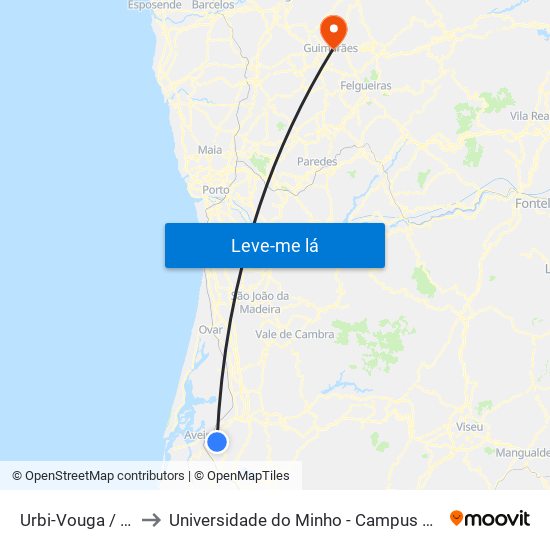 Urbi-Vouga / Alagoas A to Universidade do Minho - Campus de Azurém / Guimarães map