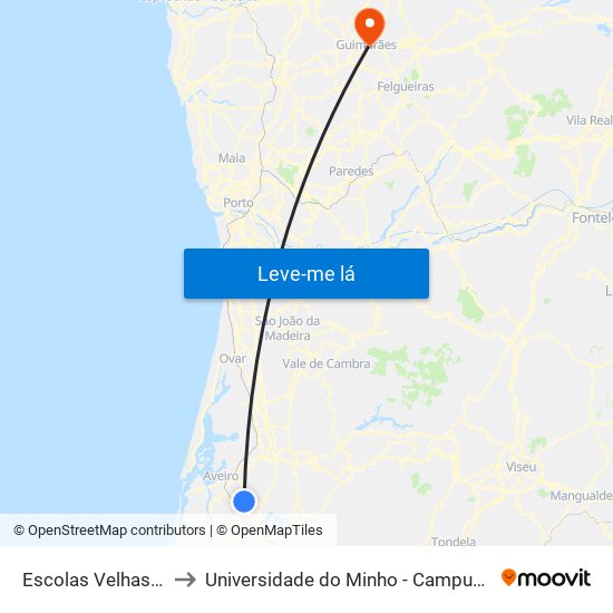 Escolas Velhas Oliveirinha A to Universidade do Minho - Campus de Azurém / Guimarães map