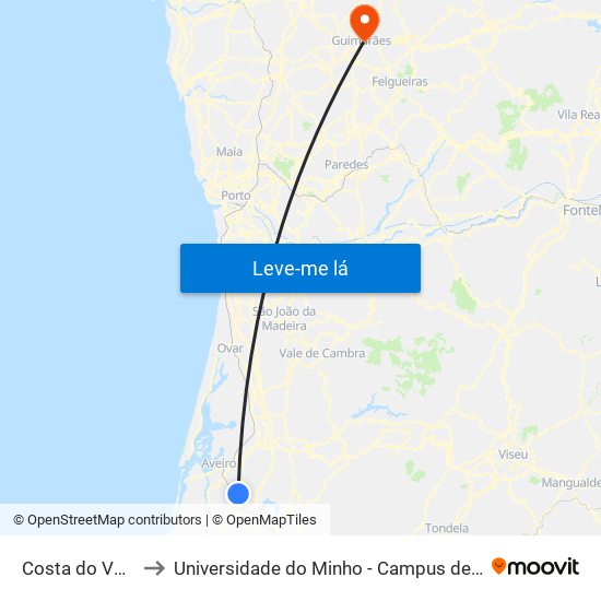 Costa do Valado 2 A to Universidade do Minho - Campus de Azurém / Guimarães map