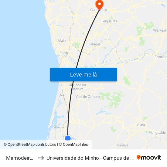 Mamodeiro Centro to Universidade do Minho - Campus de Azurém / Guimarães map