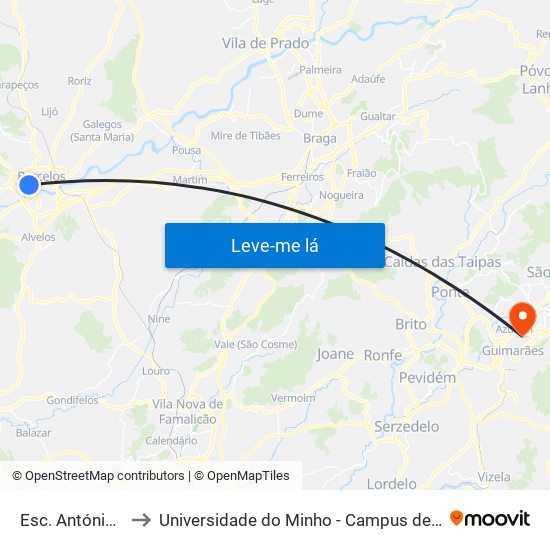 Esc. António Fogaça to Universidade do Minho - Campus de Azurém / Guimarães map