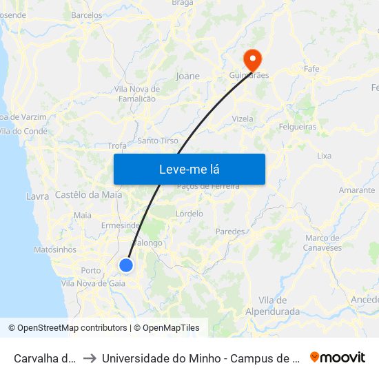 Carvalha de Baixo to Universidade do Minho - Campus de Azurém / Guimarães map