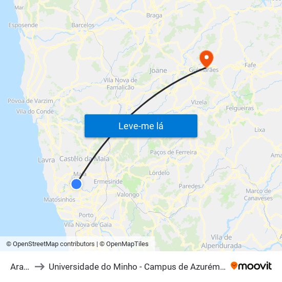 Araújo to Universidade do Minho - Campus de Azurém / Guimarães map