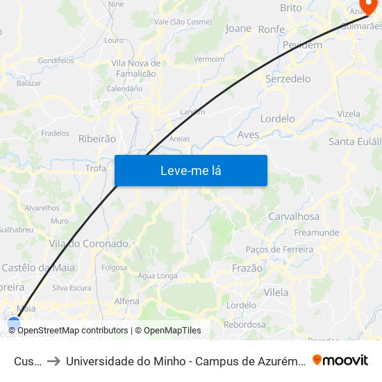 Custió to Universidade do Minho - Campus de Azurém / Guimarães map