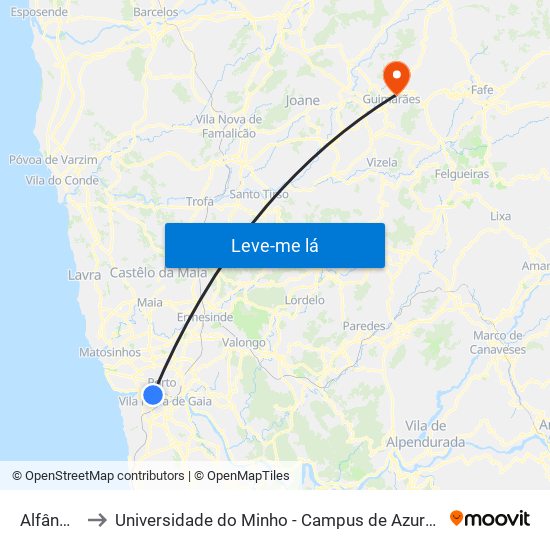 Alfândega to Universidade do Minho - Campus de Azurém / Guimarães map