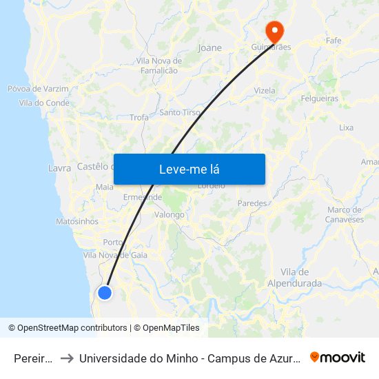 Pereirinho to Universidade do Minho - Campus de Azurém / Guimarães map