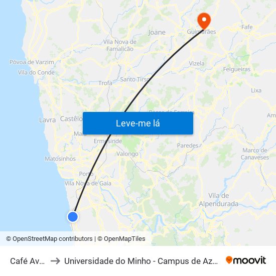 Café Avenida to Universidade do Minho - Campus de Azurém / Guimarães map