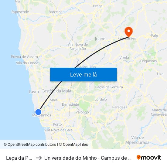 Leça da Palmeira to Universidade do Minho - Campus de Azurém / Guimarães map