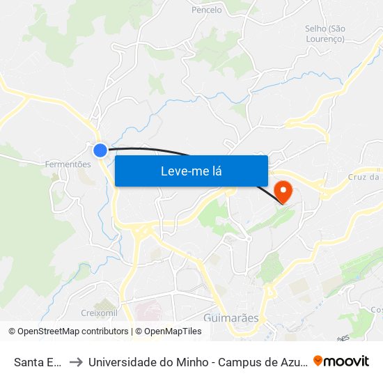 Santa Eulália to Universidade do Minho - Campus de Azurém / Guimarães map