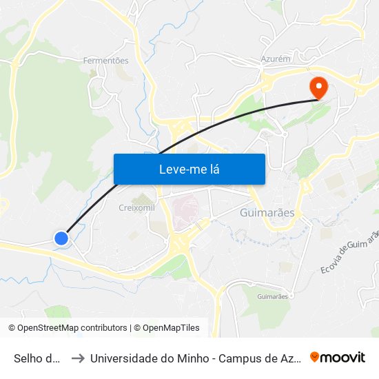 Selho de Fora to Universidade do Minho - Campus de Azurém / Guimarães map