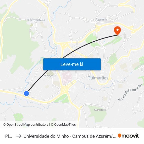 Pisca to Universidade do Minho - Campus de Azurém / Guimarães map