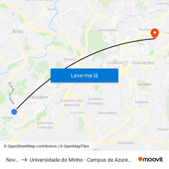 Novais to Universidade do Minho - Campus de Azurém / Guimarães map