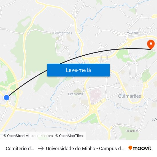 Cemitério de Silvares to Universidade do Minho - Campus de Azurém / Guimarães map