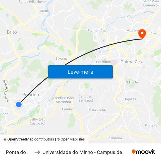 Ponta do Campo to Universidade do Minho - Campus de Azurém / Guimarães map