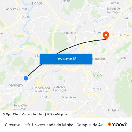 Circunvalação to Universidade do Minho - Campus de Azurém / Guimarães map