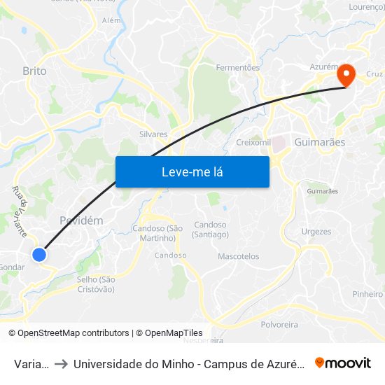 Variante to Universidade do Minho - Campus de Azurém / Guimarães map