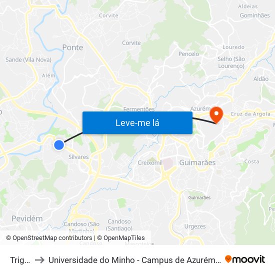 Trigais to Universidade do Minho - Campus de Azurém / Guimarães map