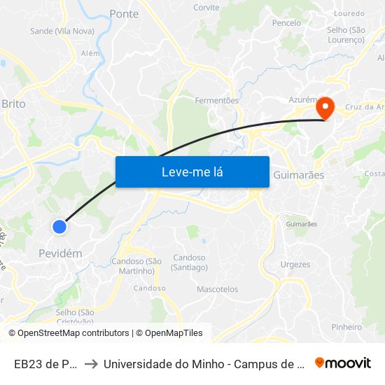 EB23 de Pevidém to Universidade do Minho - Campus de Azurém / Guimarães map