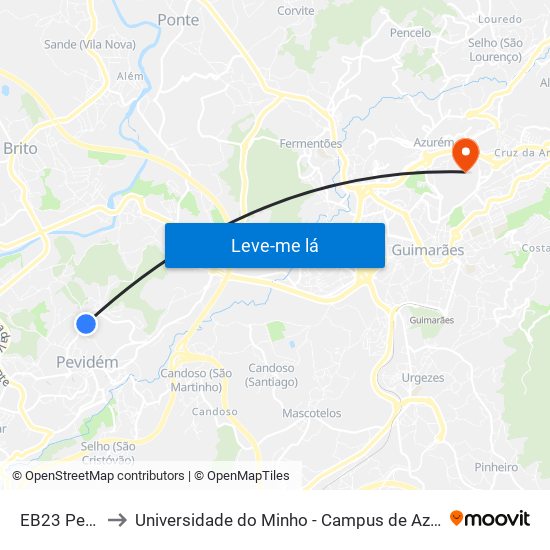 EB23 Pevidém to Universidade do Minho - Campus de Azurém / Guimarães map