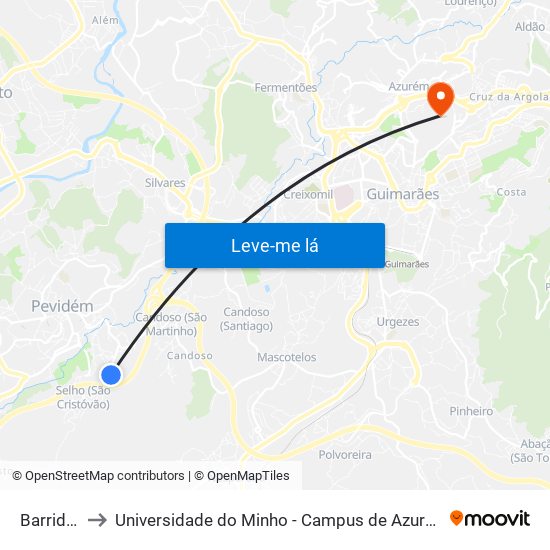 Barridinho to Universidade do Minho - Campus de Azurém / Guimarães map