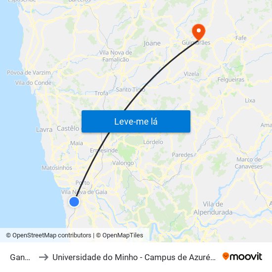 Gandara to Universidade do Minho - Campus de Azurém / Guimarães map
