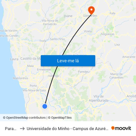Paradela to Universidade do Minho - Campus de Azurém / Guimarães map