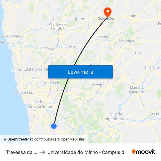 Travessa da Paradela to Universidade do Minho - Campus de Azurém / Guimarães map
