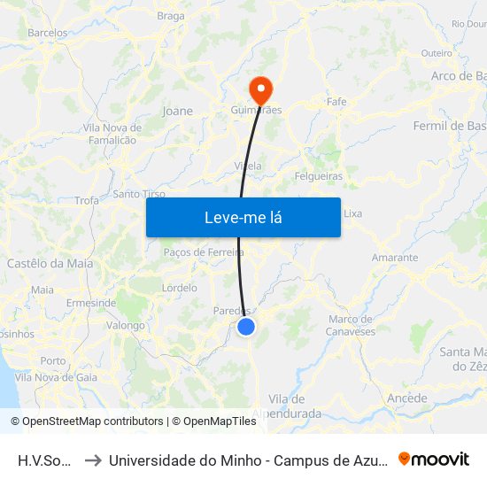 H.V.Sousa II to Universidade do Minho - Campus de Azurém / Guimarães map