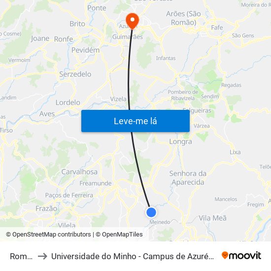 Romariz to Universidade do Minho - Campus de Azurém / Guimarães map
