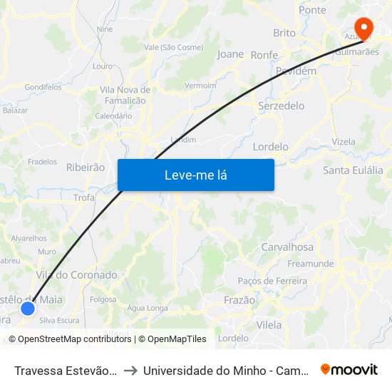 Travessa Estevão de Oliveira Maia to Universidade do Minho - Campus de Azurém / Guimarães map