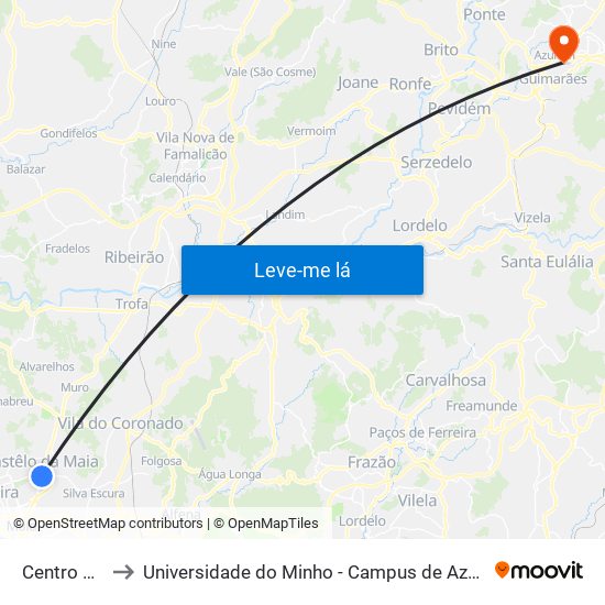Centro Saúde to Universidade do Minho - Campus de Azurém / Guimarães map