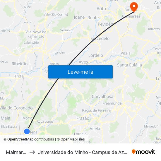 Malmarinhas to Universidade do Minho - Campus de Azurém / Guimarães map