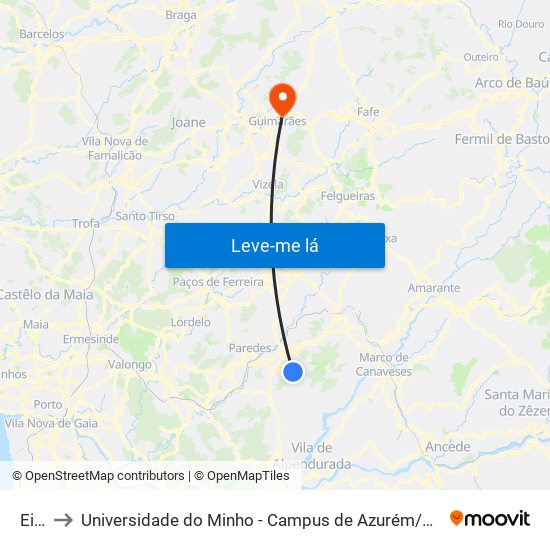 Eiro to Universidade do Minho - Campus de Azurém / Guimarães map