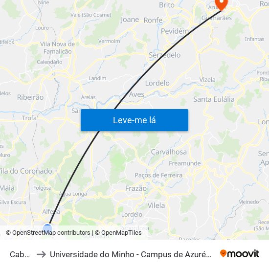 Cabeda to Universidade do Minho - Campus de Azurém / Guimarães map