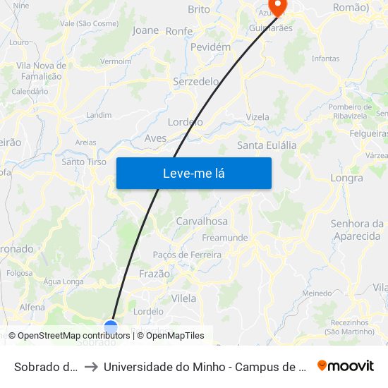 Sobrado de Cima to Universidade do Minho - Campus de Azurém / Guimarães map