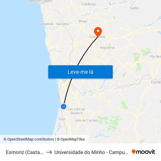 Esmoriz (Castanheiros 1) - A to Universidade do Minho - Campus de Azurém / Guimarães map