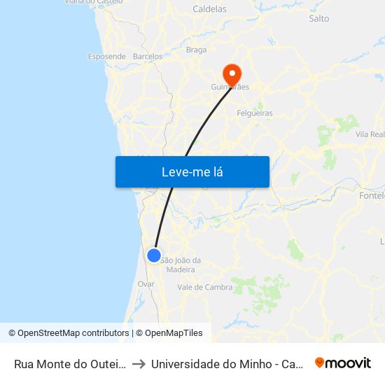Rua Monte do Outeiro 1 | Monte Outeiro to Universidade do Minho - Campus de Azurém / Guimarães map