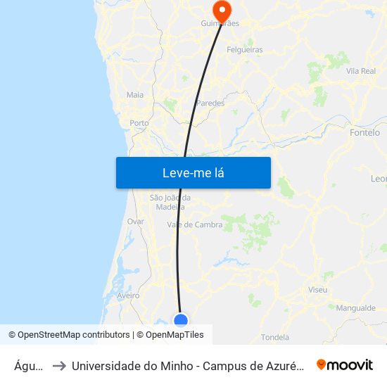 Águeda to Universidade do Minho - Campus de Azurém / Guimarães map