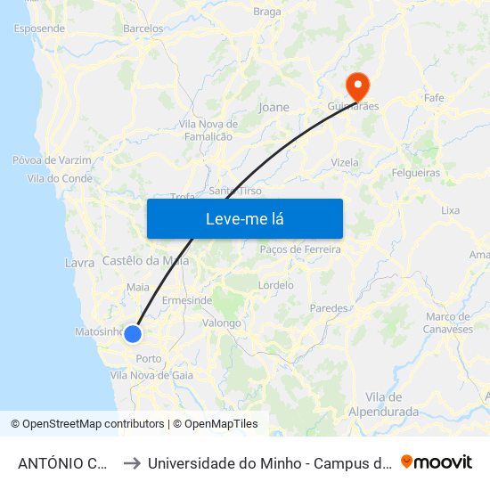 ANTÓNIO COSTA REIS to Universidade do Minho - Campus de Azurém / Guimarães map