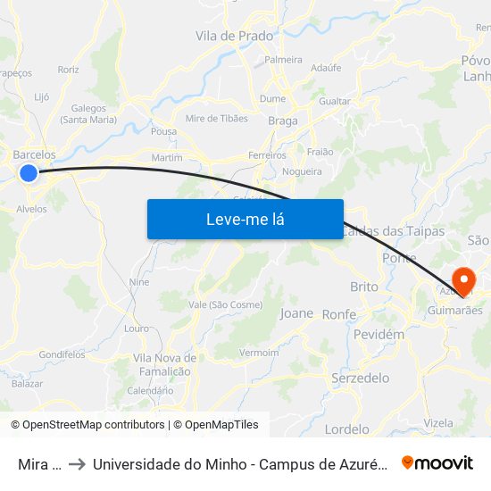 Mira Rio to Universidade do Minho - Campus de Azurém / Guimarães map