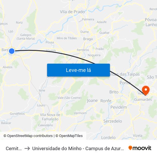 Cemitério to Universidade do Minho - Campus de Azurém / Guimarães map