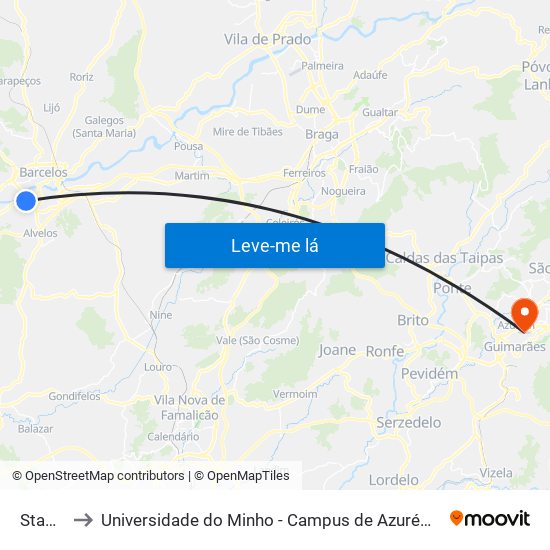 Staples to Universidade do Minho - Campus de Azurém / Guimarães map